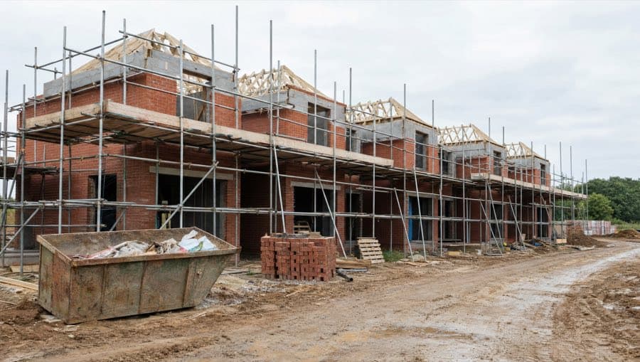 Small new build site with scaffolding