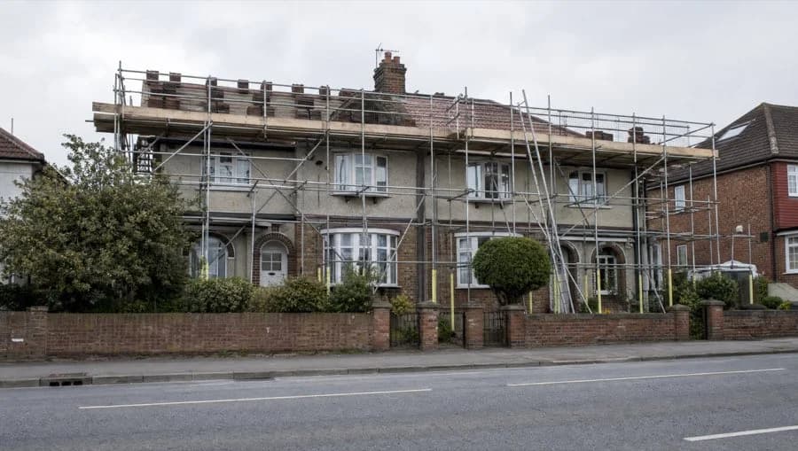 Roofing scaffold on a house